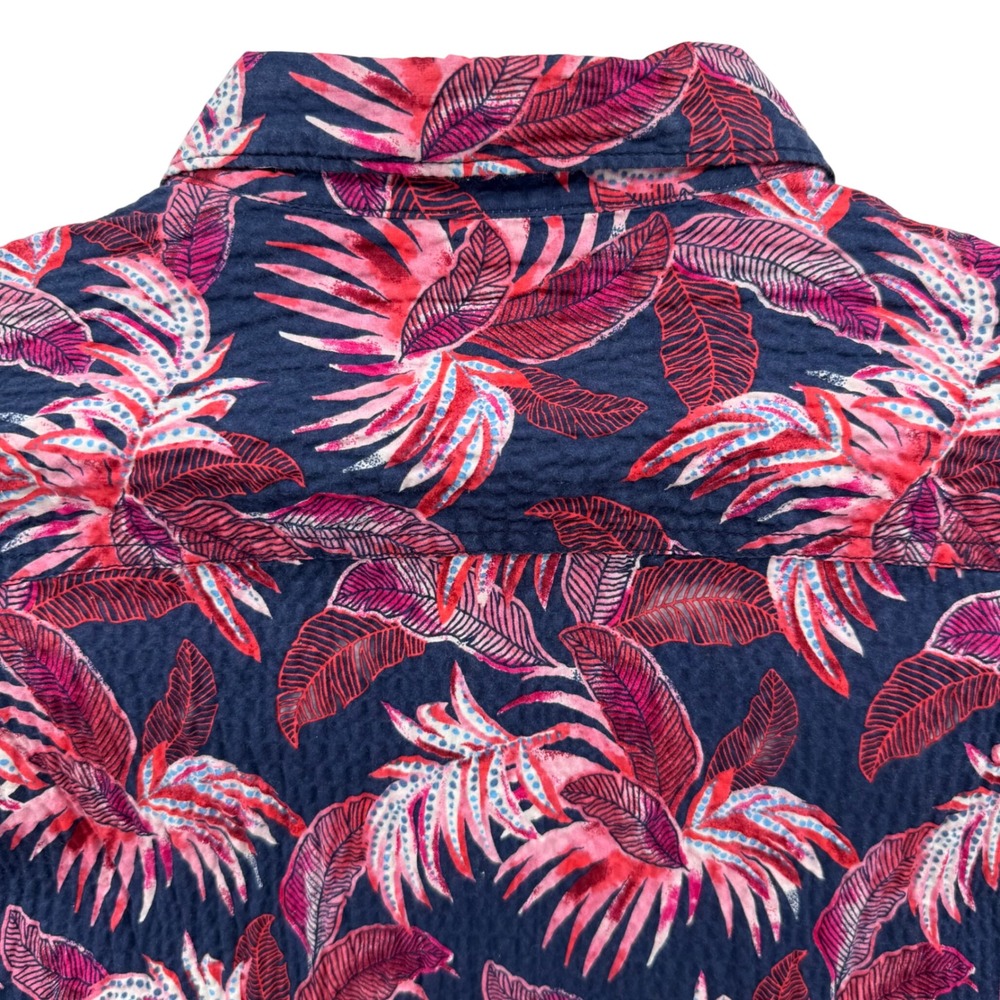 Tommy Bahama Shirt Mens Large Navy Pink Tropical Leaf Seersucker Button Down - Picture 5 of 9